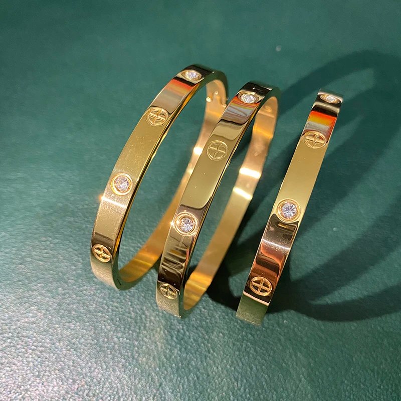 New Design Gold Color Zircon And Cross Nut Nail Bracelet & Bangle For Woman Stainless Steel Screw Brand Jewelry Dropshipping