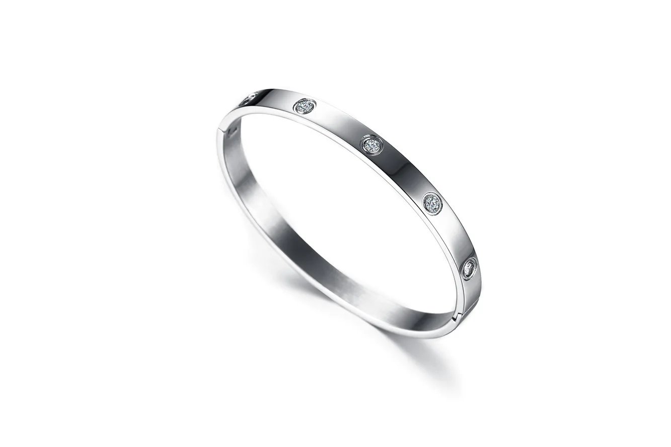 New Design Gold Color Zircon And Cross Nut Nail Bracelet & Bangle For Woman Stainless Steel Screw Brand Jewelry Dropshipping