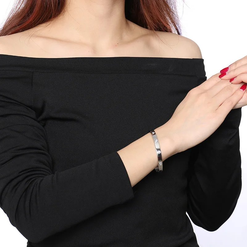 New Design Gold Color Zircon And Cross Nut Nail Bracelet & Bangle For Woman Stainless Steel Screw Brand Jewelry Dropshipping