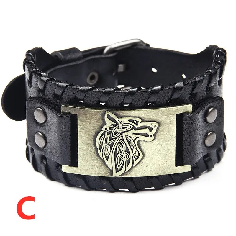 Vintage Viking Leather Braided Bracelet for Men Celtic Wolf Head Bracelets Classic Animal Motifs Jewelry On The Hand Accessories