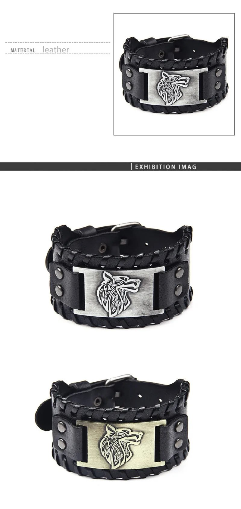 Vintage Viking Leather Braided Bracelet for Men Celtic Wolf Head Bracelets Classic Animal Motifs Jewelry On The Hand Accessories