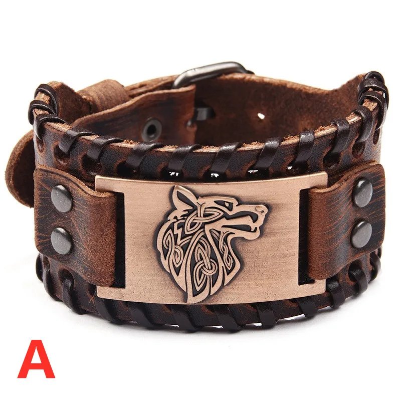 Vintage Viking Leather Braided Bracelet for Men Celtic Wolf Head Bracelets Classic Animal Motifs Jewelry On The Hand Accessories