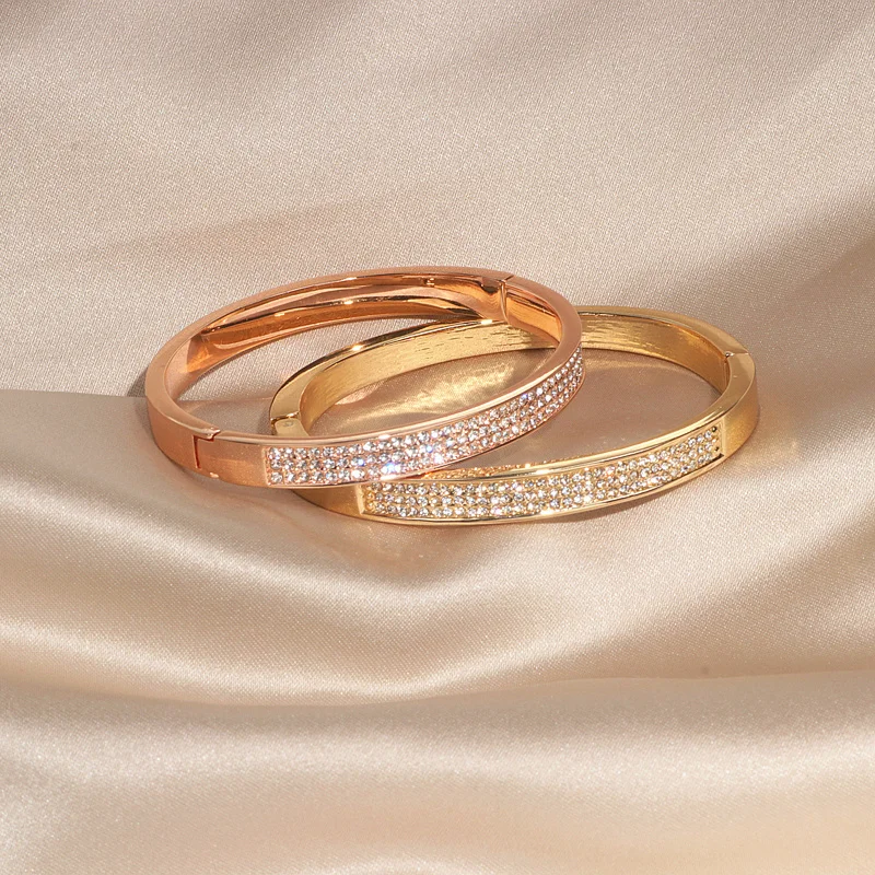 Elegant Classic Crystal Cuff Bangles Bracelets For Women Gold Color Simple Femal Opening Bangles Wedding Jewelry Accessories Elegant Classic Crystal Cuff Bangles Bracelets For Women Gold Color Simple Femal Opening Bangles Wedding Jewelry Accessories