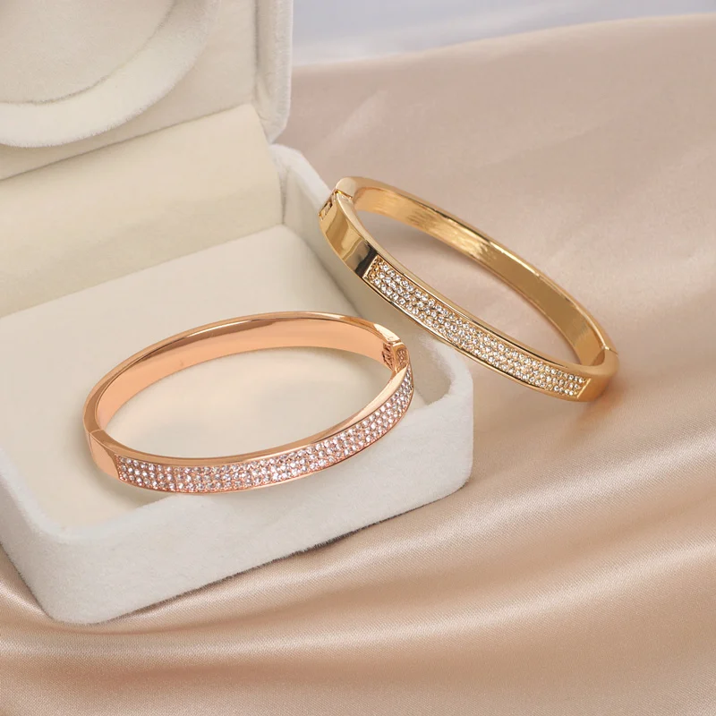 Elegant Classic Crystal Cuff Bangles Bracelets For Women Gold Color Simple Femal Opening Bangles Wedding Jewelry Accessories Elegant Classic Crystal Cuff Bangles Bracelets For Women Gold Color Simple Femal Opening Bangles Wedding Jewelry Accessories