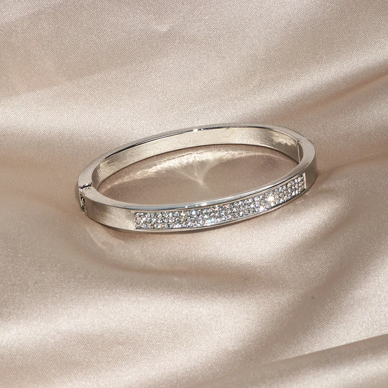 Elegant Classic Crystal Cuff Bangles Bracelets For Women Gold Color Simple Femal Opening Bangles Wedding Jewelry Accessories Elegant Classic Crystal Cuff Bangles Bracelets For Women Gold Color Simple Femal Opening Bangles Wedding Jewelry Accessories