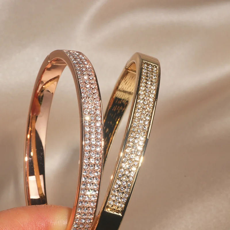 Elegant Classic Crystal Cuff Bangles Bracelets For Women Gold Color Simple Femal Opening Bangles Wedding Jewelry Accessories Elegant Classic Crystal Cuff Bangles Bracelets For Women Gold Color Simple Femal Opening Bangles Wedding Jewelry Accessories