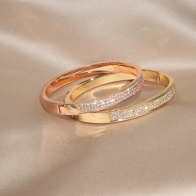 Elegant Classic Crystal Cuff Bangles Bracelets For Women Gold Color Simple Femal Opening Bangles Wedding Jewelry Accessories Elegant Classic Crystal Cuff Bangles Bracelets For Women Gold Color Simple Femal Opening Bangles Wedding Jewelry Accessories