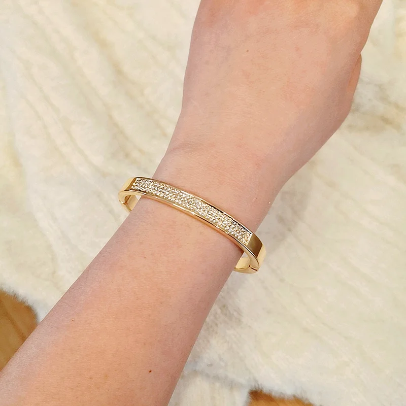 Elegant Classic Crystal Cuff Bangles Bracelets For Women Gold Color Simple Femal Opening Bangles Wedding Jewelry Accessories Elegant Classic Crystal Cuff Bangles Bracelets For Women Gold Color Simple Femal Opening Bangles Wedding Jewelry Accessories