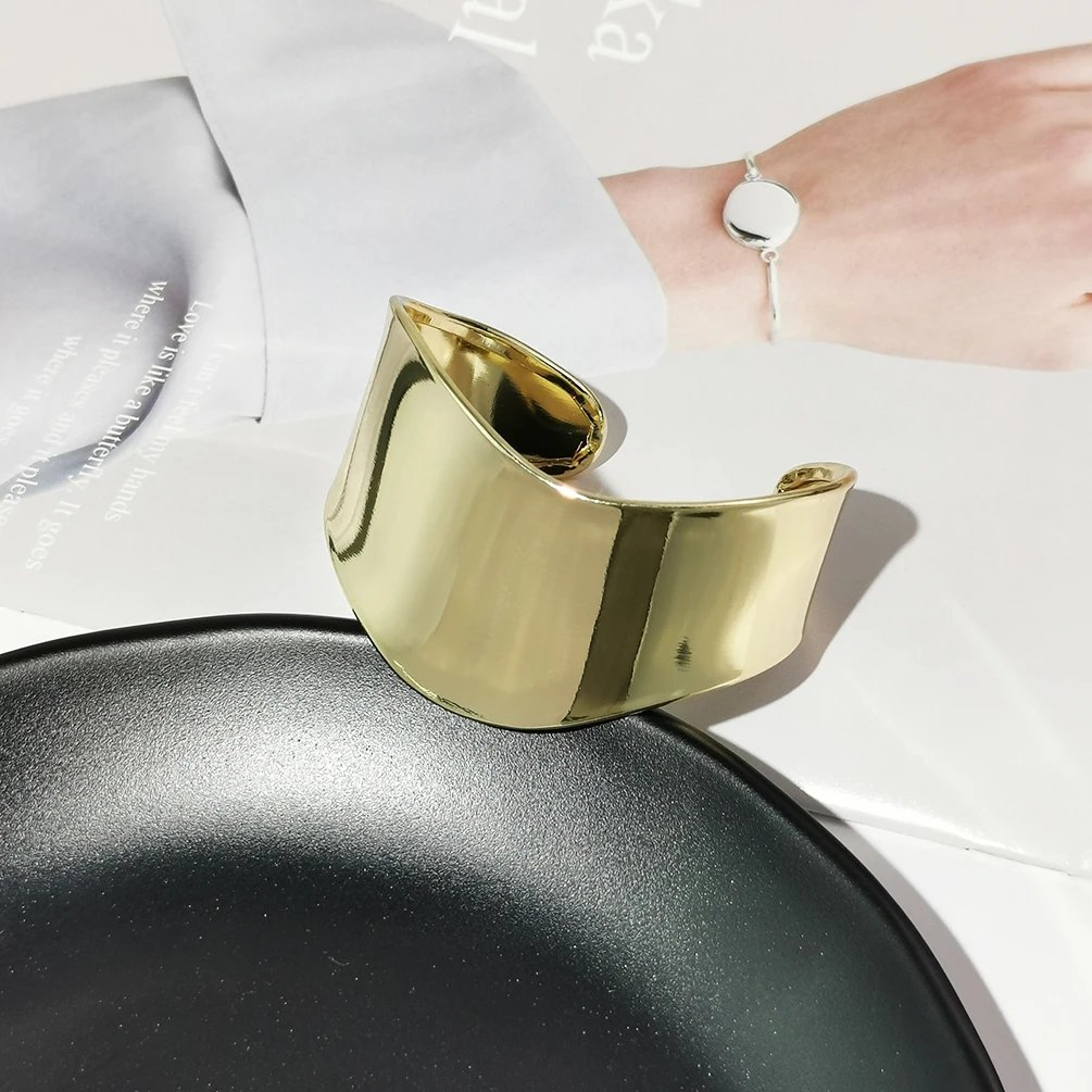 Punk Smooth Metal Cuff Bracelets & Bangles For Women Statement Opened Alloy Long Big Bangle Fashion Jewelry Gold Color