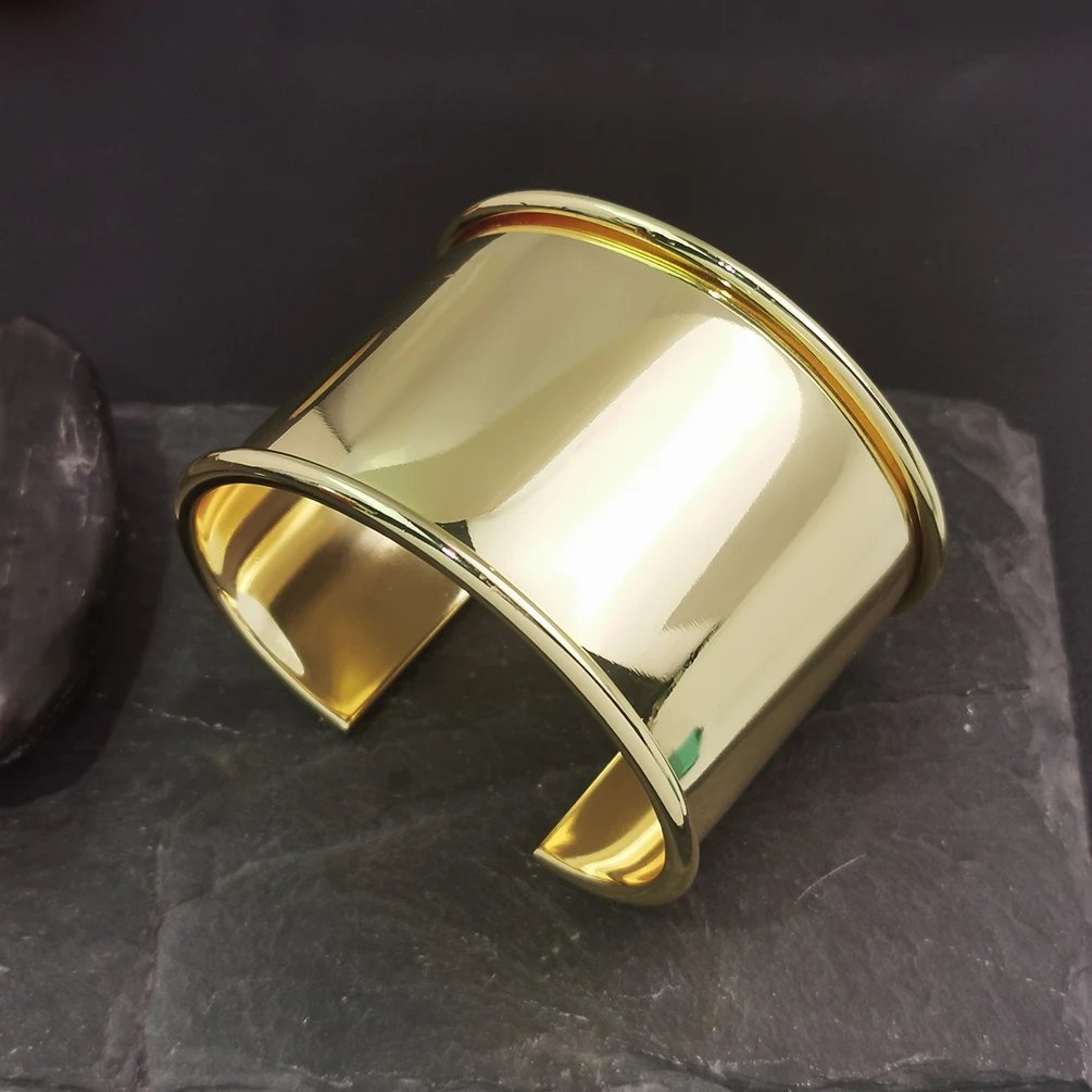 Punk Smooth Metal Cuff Bracelets & Bangles For Women Statement Opened Alloy Long Big Bangle Fashion Jewelry Gold Color