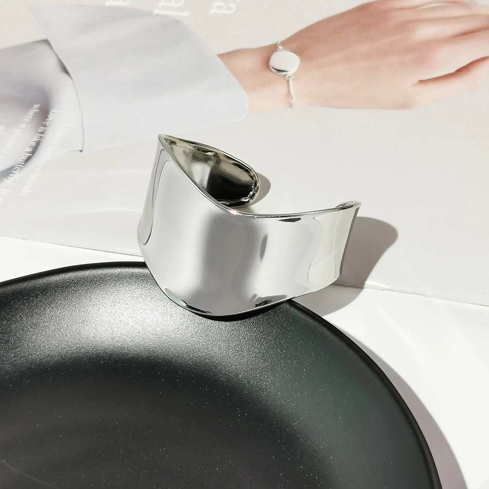 Punk Smooth Metal Cuff Bracelets & Bangles For Women Statement Opened Alloy Long Big Bangle Fashion Jewelry Gold Color