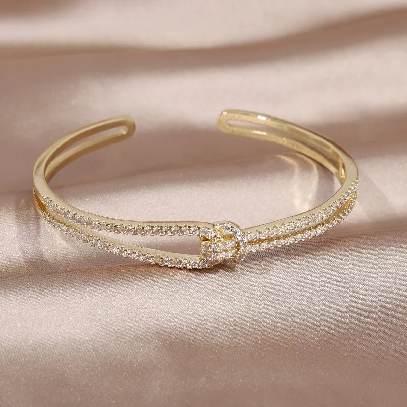 2023 New design fashion jewelry 14K gold plated copper inlaid zircon snake open bracelet luxury women's party accessories