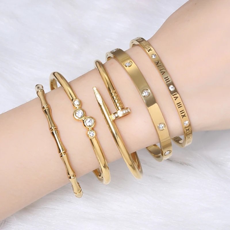 2024 New Hot Selling Stainless Steel Bracelets For Women Open Cuban Chain Charm Zircon Bangle Fashion Trend Hand Jewelry