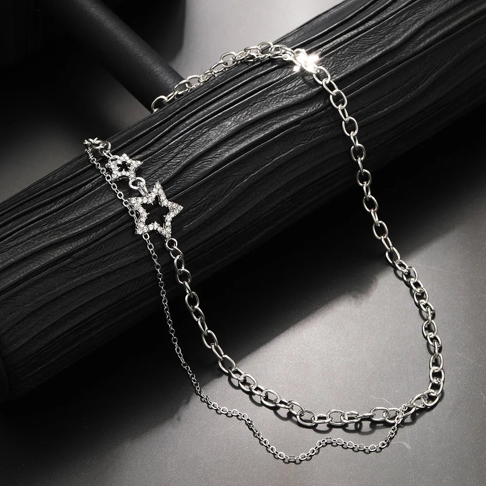 Star Zircon Pendant Necklace for Women Luxury Sweet Cool Girl Punk Heart Clavicle Chain  2023 New Fashion Jewelry Party Gift