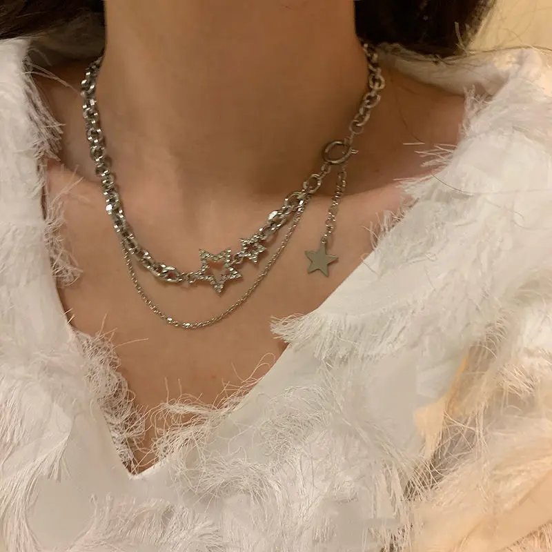 Star Zircon Pendant Necklace for Women Luxury Sweet Cool Girl Punk Heart Clavicle Chain  2023 New Fashion Jewelry Party Gift