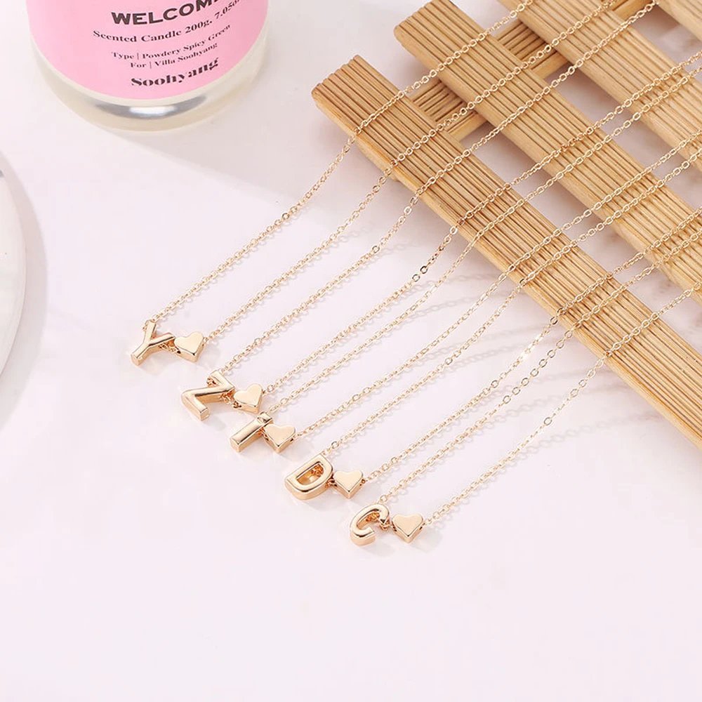 Fashion Tiny Heart Dainty Initial Necklace Gold Silver Color Letter Name Choker Necklace For Women Pendant Jewelry Gift Fashion Tiny Heart Dainty Initial Necklace Gold Silver Color Letter Name Choker Necklace For Women Pendant Jewelry Gift