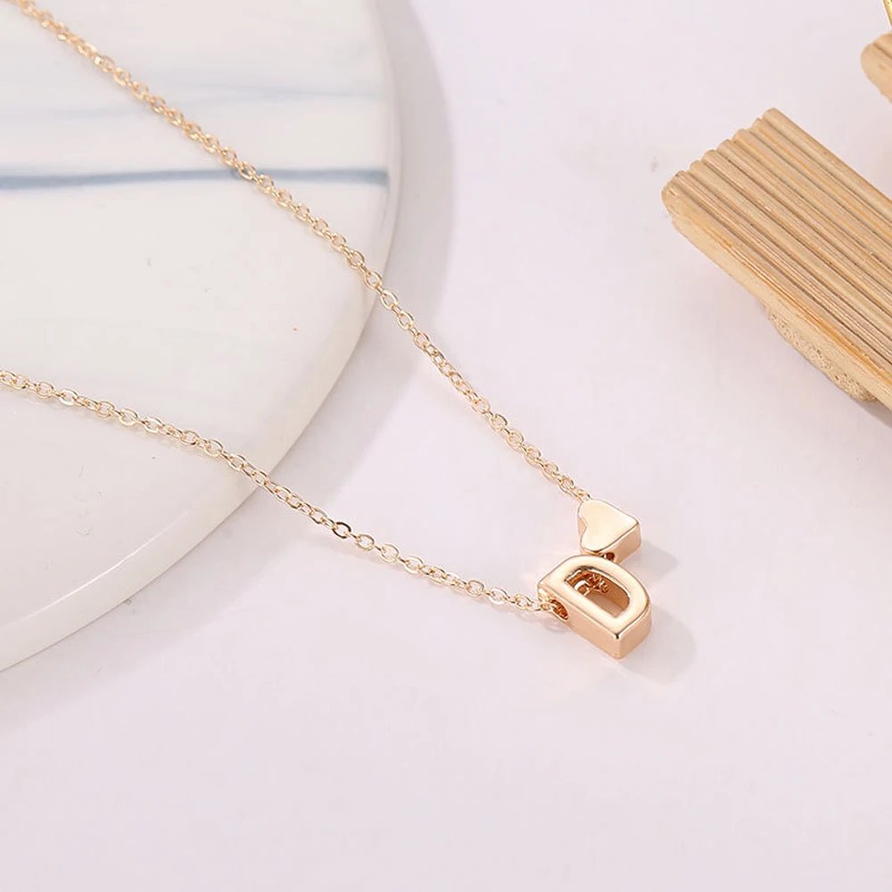 Fashion Tiny Heart Dainty Initial Necklace Gold Silver Color Letter Name Choker Necklace For Women Pendant Jewelry Gift Fashion Tiny Heart Dainty Initial Necklace Gold Silver Color Letter Name Choker Necklace For Women Pendant Jewelry Gift