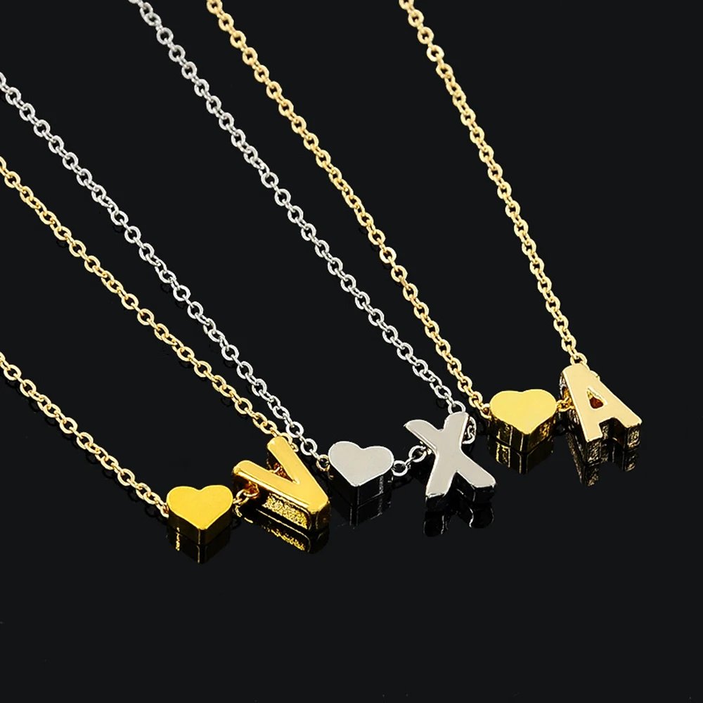 Fashion Tiny Heart Dainty Initial Necklace Gold Silver Color Letter Name Choker Necklace For Women Pendant Jewelry Gift Fashion Tiny Heart Dainty Initial Necklace Gold Silver Color Letter Name Choker Necklace For Women Pendant Jewelry Gift
