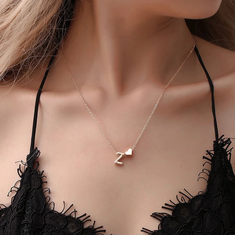 Fashion Tiny Heart Dainty Initial Necklace Gold Silver Color Letter Name Choker Necklace For Women Pendant Jewelry Gift Fashion Tiny Heart Dainty Initial Necklace Gold Silver Color Letter Name Choker Necklace For Women Pendant Jewelry Gift