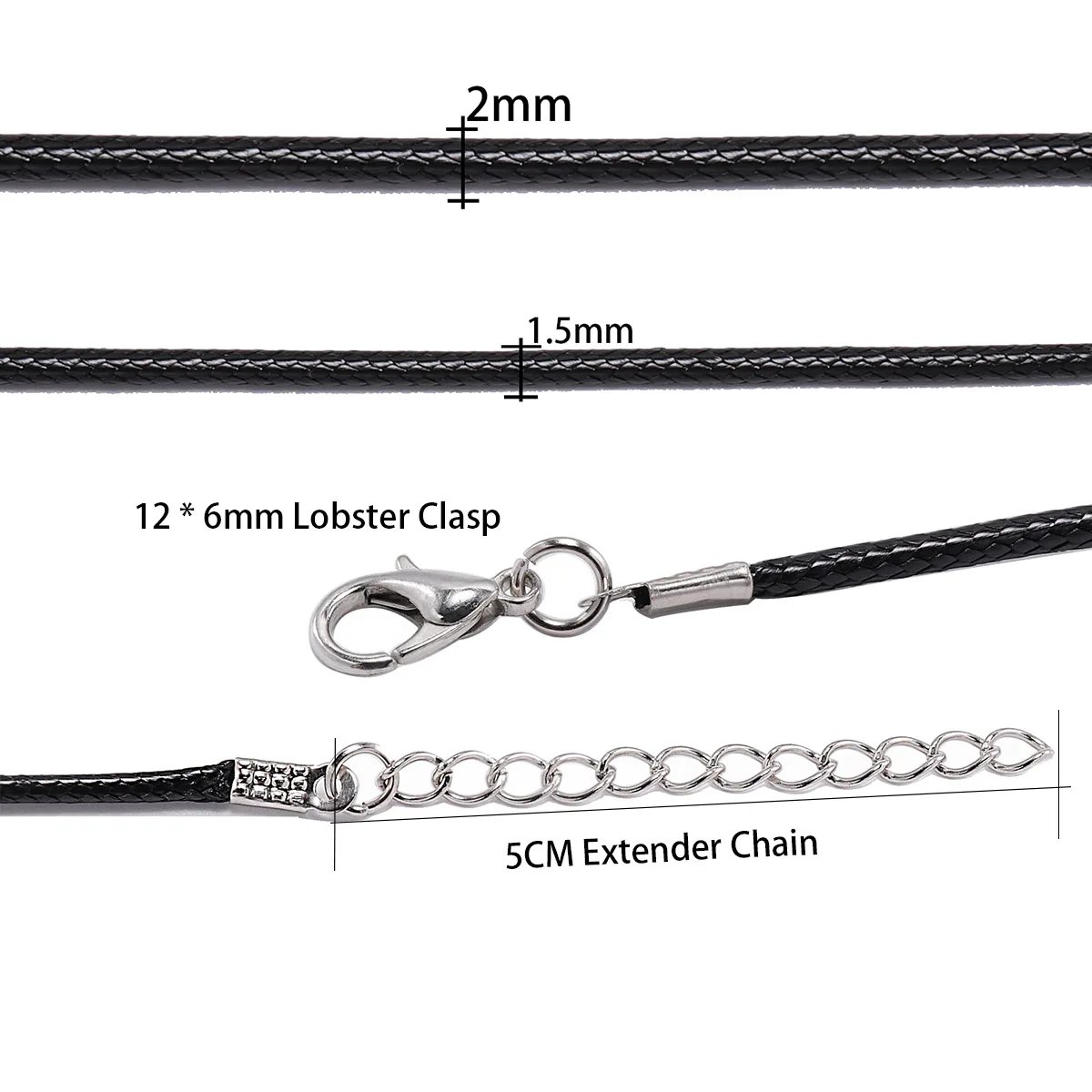 10Pcs/lot Dia 1.5/2mm Leather Cord Necklace With Clasp Adjustable Braided Rope for Jewelry Making DIY Necklace Bracelet Supplies