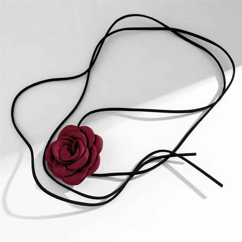 Romantic Gothic Big Rose Flower Clavicle Chain Necklace for Women Ladies Korean Fashion Adjustable Rope Choker Y2K Accessories