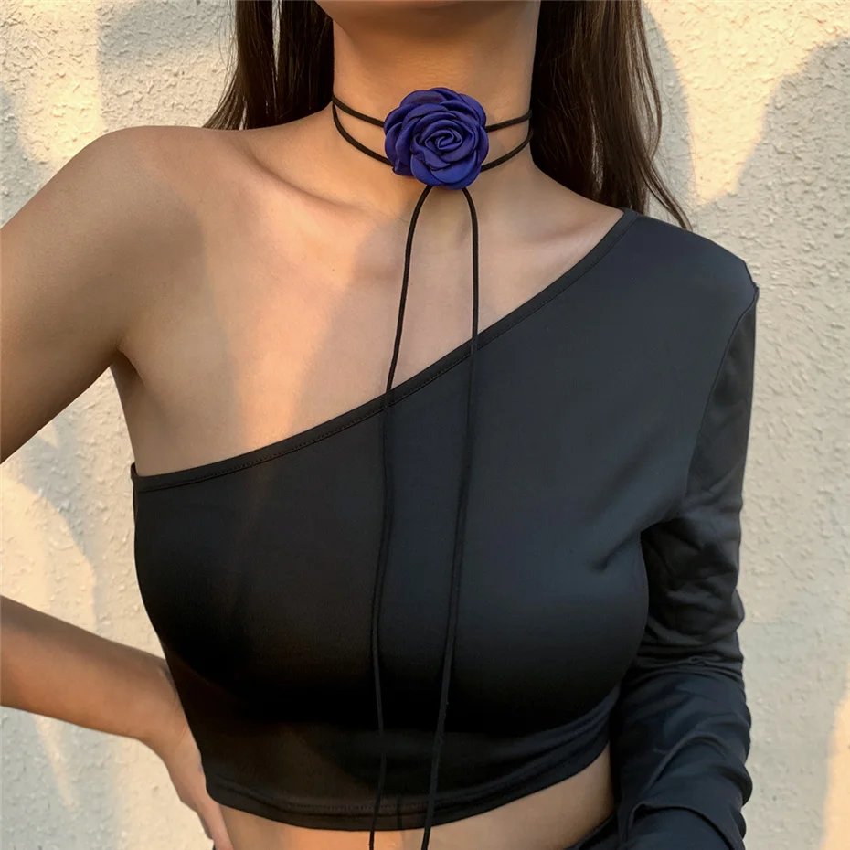 Romantic Gothic Big Rose Flower Clavicle Chain Necklace for Women Ladies Korean Fashion Adjustable Rope Choker Y2K Accessories