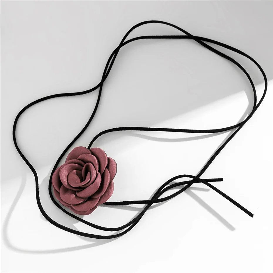 Romantic Gothic Big Rose Flower Clavicle Chain Necklace for Women Ladies Korean Fashion Adjustable Rope Choker Y2K Accessories
