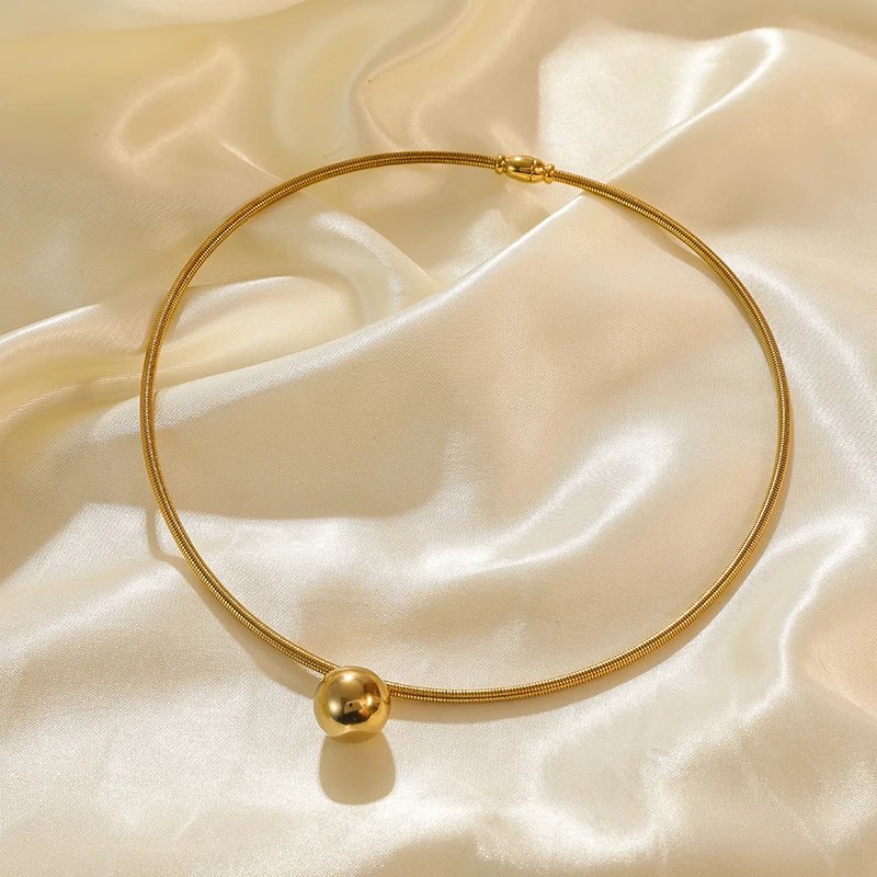 316L Stainless Steel Gold Color Hollow Ball Beads Pendant Necklace For Women Non-fading Choker Jewelry Girls Gifts Party