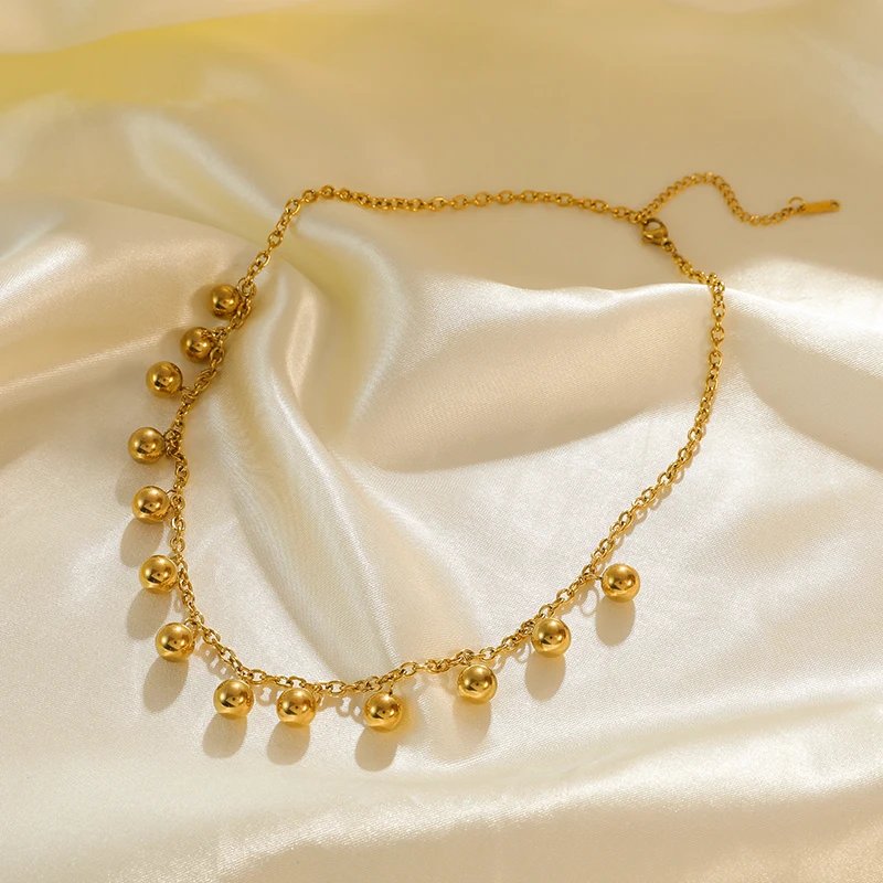 316L Stainless Steel Gold Color Hollow Ball Beads Pendant Necklace For Women Non-fading Choker Jewelry Girls Gifts Party