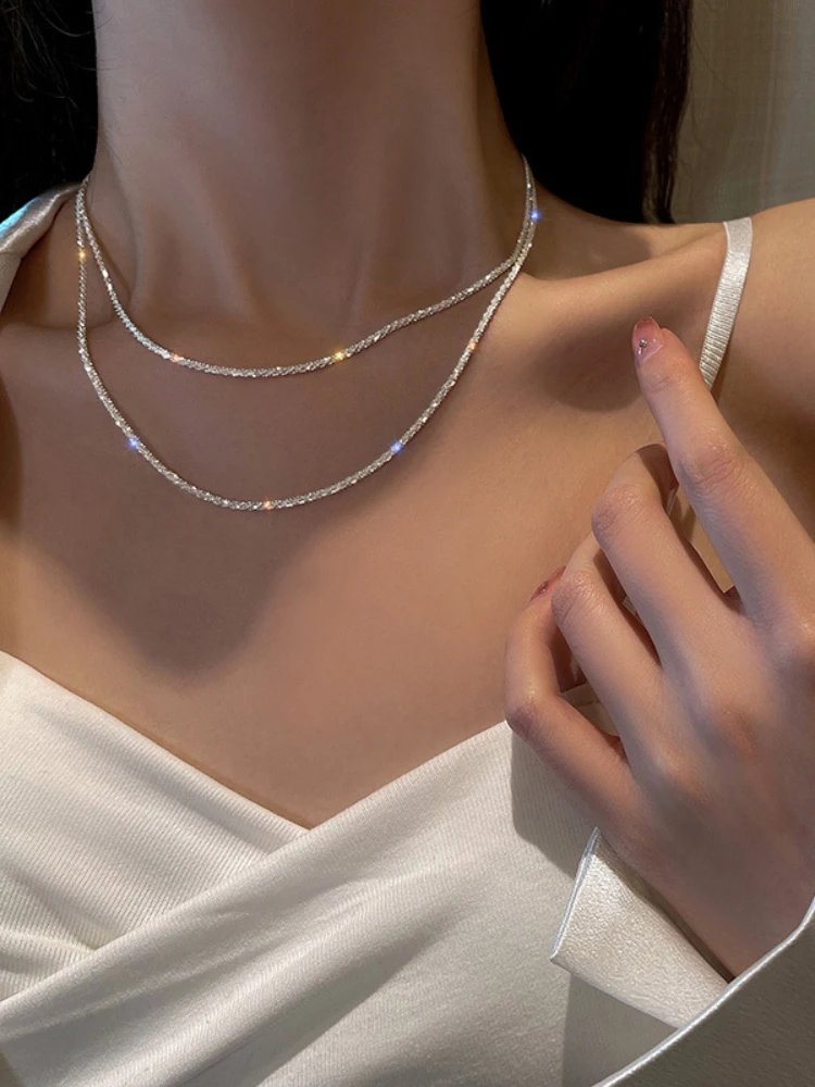 Popular Sparkling Necklace For Women Clavicle Chain Choker Silver Color Fashion Jewelry Wedding Party Birthday Gift Popular Sparkling Necklace For Women Clavicle Chain Choker Silver Color Fashion Jewelry Wedding Party Birthday Gift