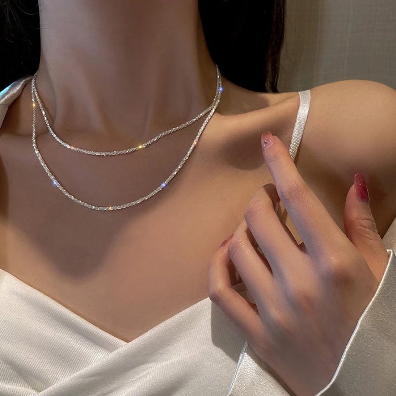 Popular Sparkling Necklace For Women Clavicle Chain Choker Silver Color Fashion Jewelry Wedding Party Birthday Gift Popular Sparkling Necklace For Women Clavicle Chain Choker Silver Color Fashion Jewelry Wedding Party Birthday Gift