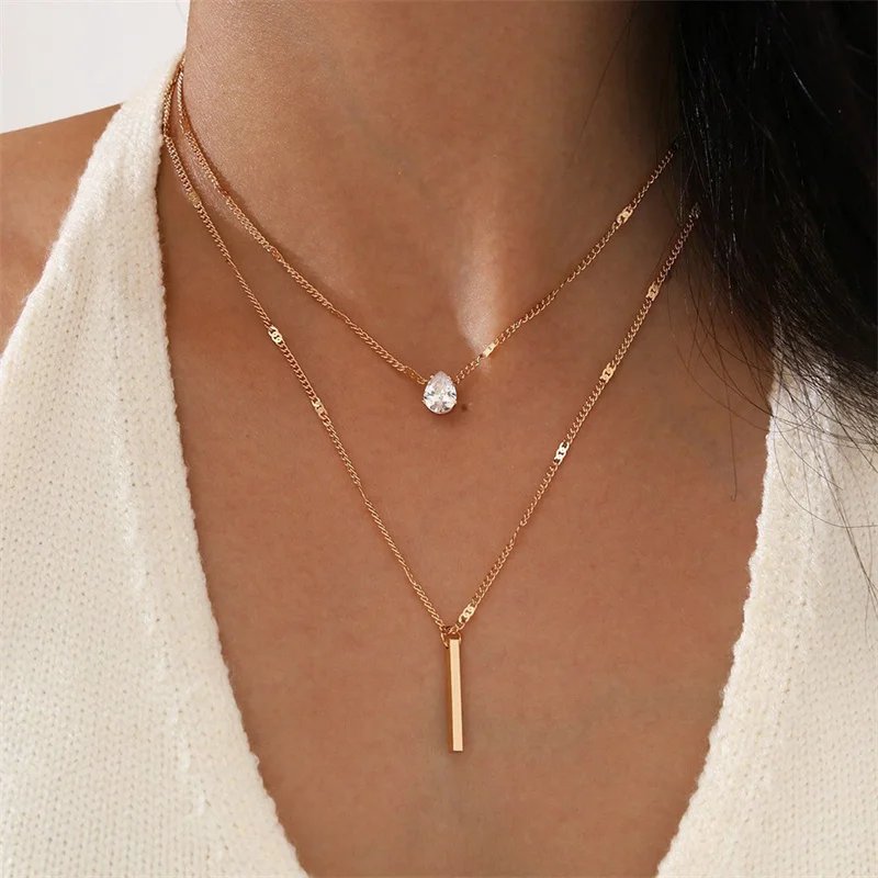Crystal Zircon Heart Star Charm Layered Pendant Necklace Set for Women Charms Fashion Square Rhinestone Female Vintage Jewelry Crystal Zircon Heart Star Charm Layered Pendant Necklace Set for Women Charms Fashion Square Rhinestone Female Vintage Jewelry
