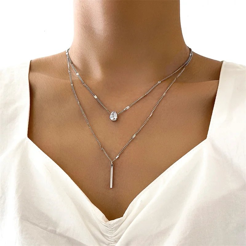 Crystal Zircon Heart Star Charm Layered Pendant Necklace Set for Women Charms Fashion Square Rhinestone Female Vintage Jewelry Crystal Zircon Heart Star Charm Layered Pendant Necklace Set for Women Charms Fashion Square Rhinestone Female Vintage Jewelry