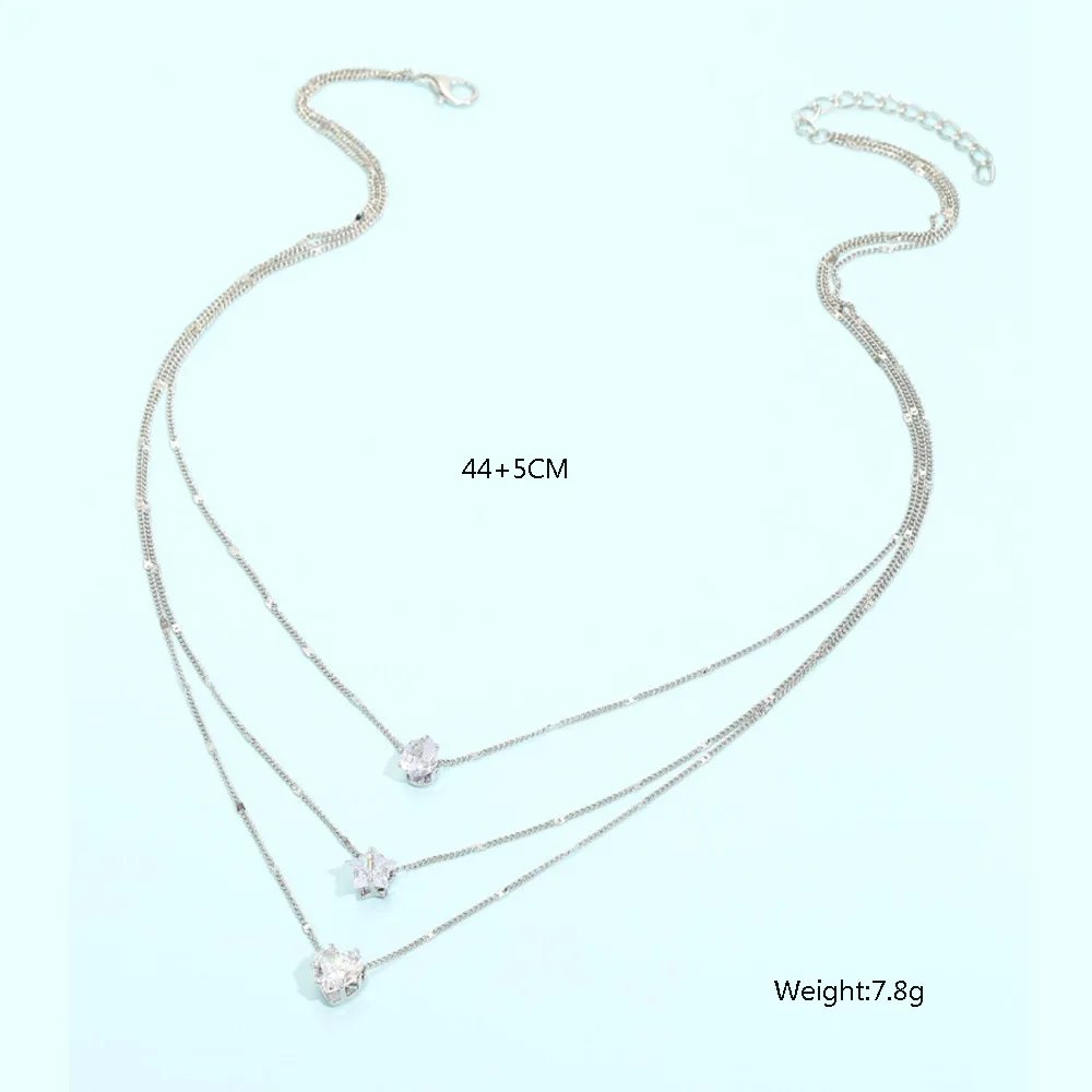 Crystal Zircon Heart Star Charm Layered Pendant Necklace Set for Women Charms Fashion Square Rhinestone Female Vintage Jewelry Crystal Zircon Heart Star Charm Layered Pendant Necklace Set for Women Charms Fashion Square Rhinestone Female Vintage Jewelry