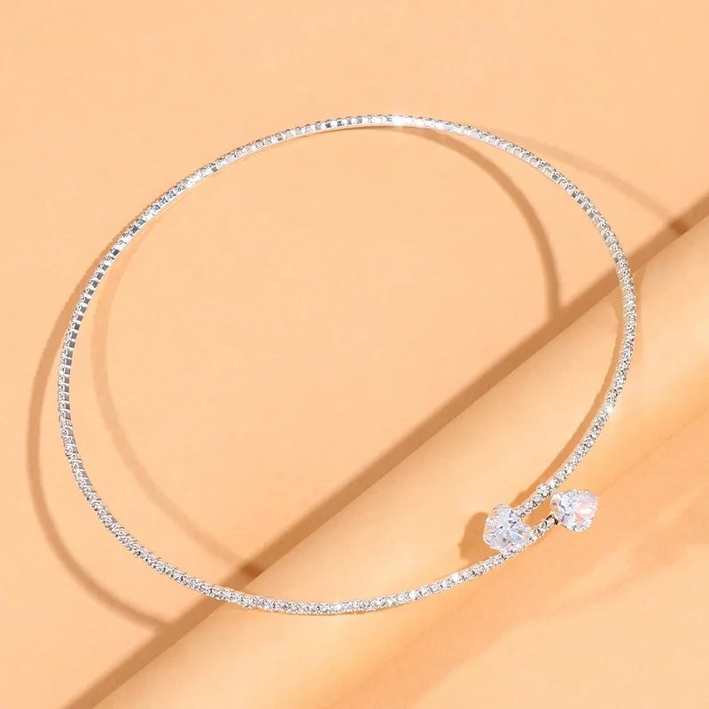 Fashion Rhinestone Heart Collar Choker Necklace for Women Simple Open Collar Necklace Torques Jewelry Accessories Fashion Rhinestone Heart Collar Choker Necklace for Women Simple Open Collar Necklace Torques Jewelry Accessories