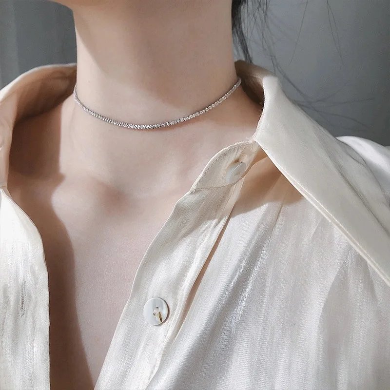 2024 Popular Silver Colour Sparkling Clavicle Chain Choker Necklace Collar For Women Fine Jewelry Wedding Party Birthday Gift