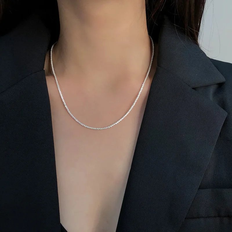 2024 Popular Silver Colour Sparkling Clavicle Chain Choker Necklace Collar For Women Fine Jewelry Wedding Party Birthday Gift