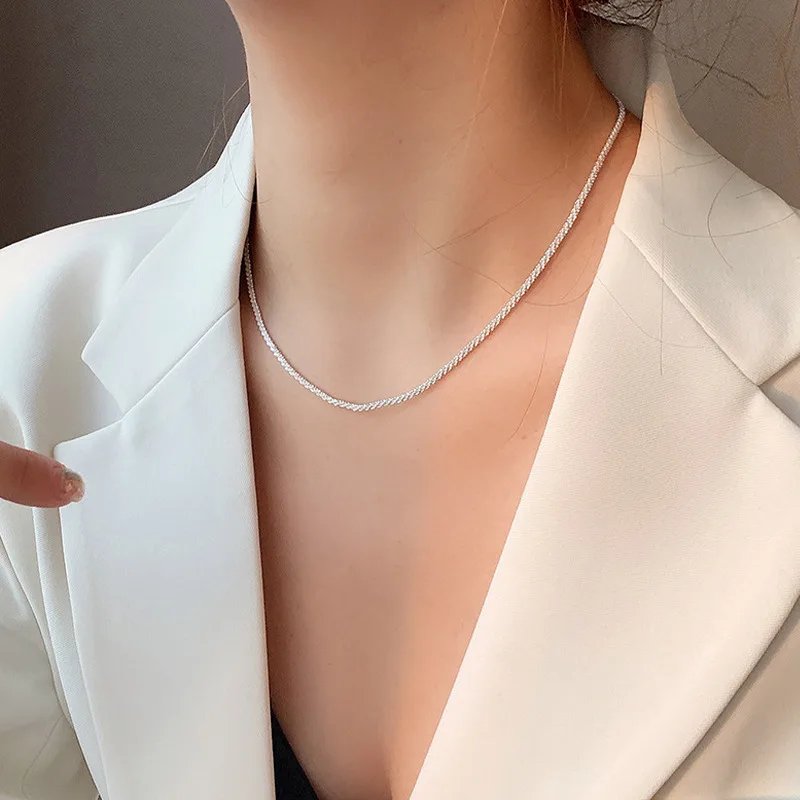 2024 Popular Silver Colour Sparkling Clavicle Chain Choker Necklace Collar For Women Fine Jewelry Wedding Party Birthday Gift