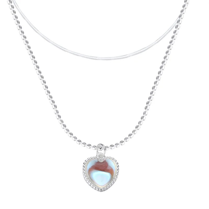 Heart Necklace French Lucky Bean Love Clavicle Chain Korean Simple Female double layer Necklace Female Pendant for Women Heart Necklace French Lucky Bean Love Clavicle Chain Korean Simple Female double layer Necklace Female Pendant for Women