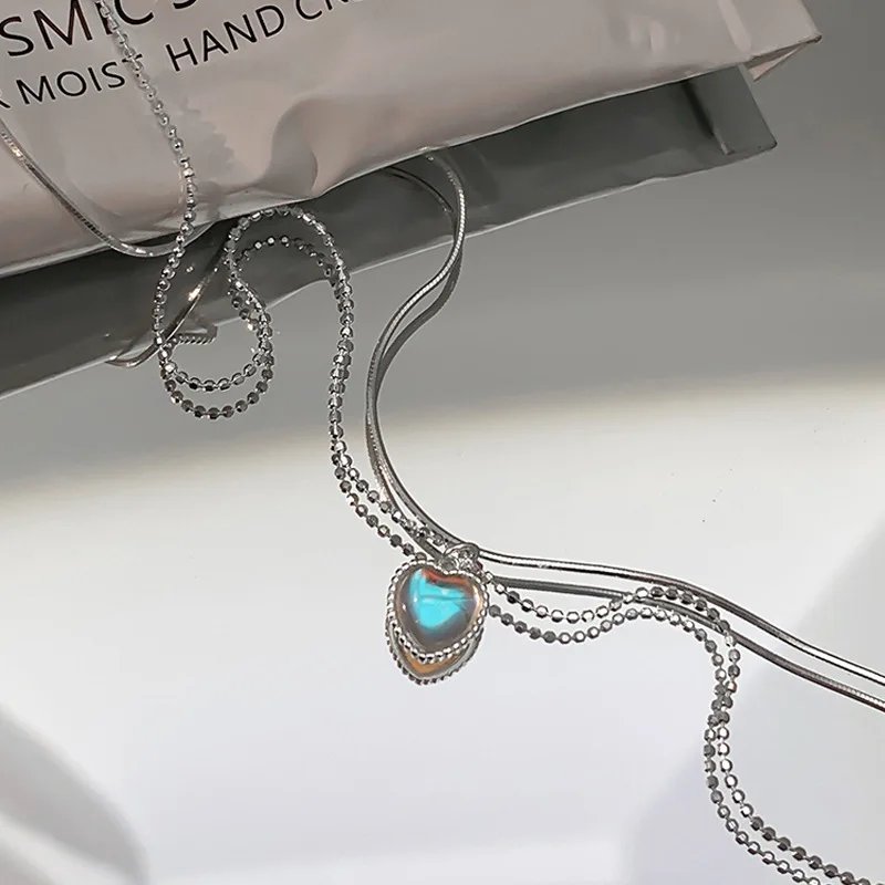 Heart Necklace French Lucky Bean Love Clavicle Chain Korean Simple Female double layer Necklace Female Pendant for Women Heart Necklace French Lucky Bean Love Clavicle Chain Korean Simple Female double layer Necklace Female Pendant for Women