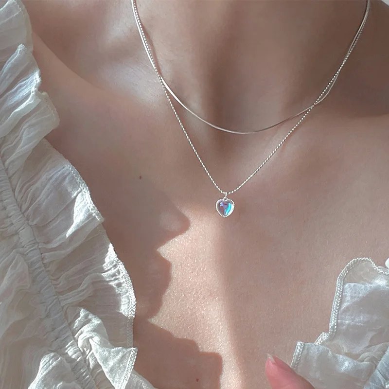 Heart Necklace French Lucky Bean Love Clavicle Chain Korean Simple Female double layer Necklace Female Pendant for Women Heart Necklace French Lucky Bean Love Clavicle Chain Korean Simple Female double layer Necklace Female Pendant for Women
