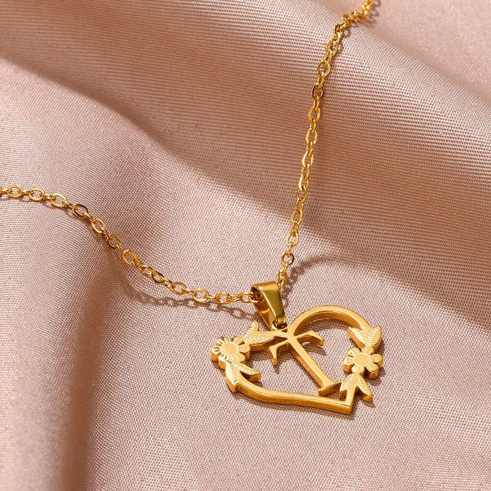 Gold Color Dainty Flower Initials Necklace Women Girl Stainless Steel Heart Letter Choker Necklace Best Gifts Alphabet Jewelry