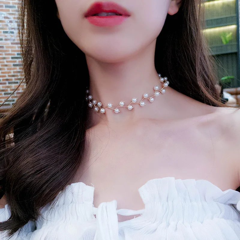 Women's Neck Chain Kpop Pearl Choker Necklace Gold Color Goth Chocker Jewelry Pendant Necklaces 2022 Collar for Girl