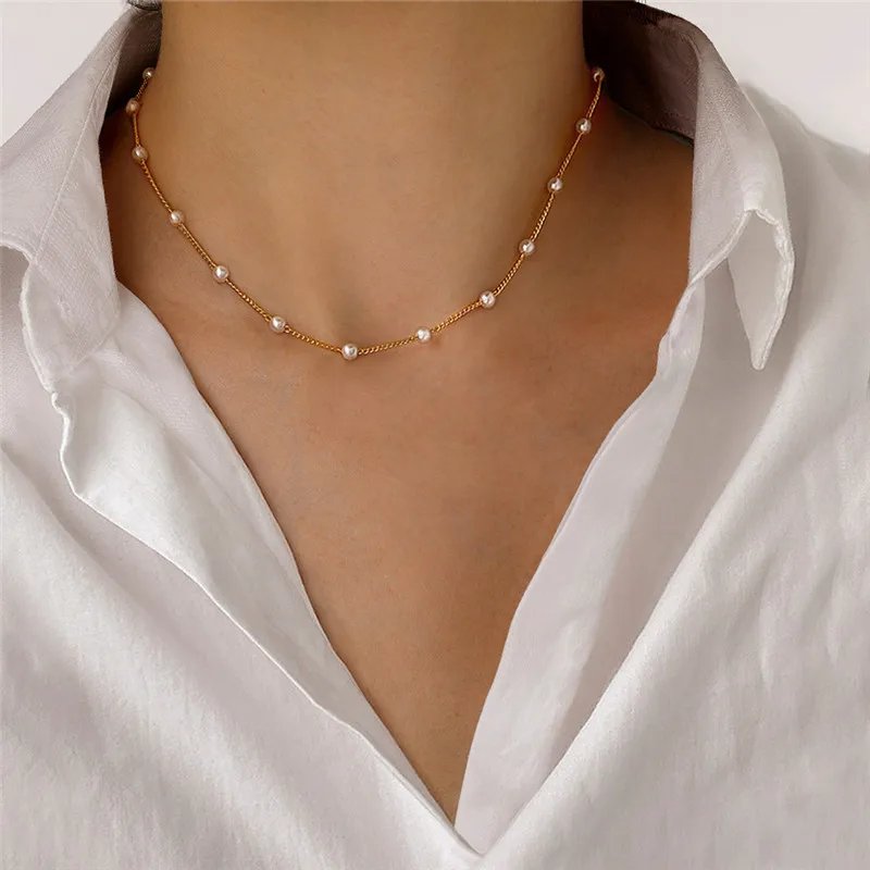 Women's Neck Chain Kpop Pearl Choker Necklace Gold Color Goth Chocker Jewelry Pendant Necklaces 2022 Collar for Girl