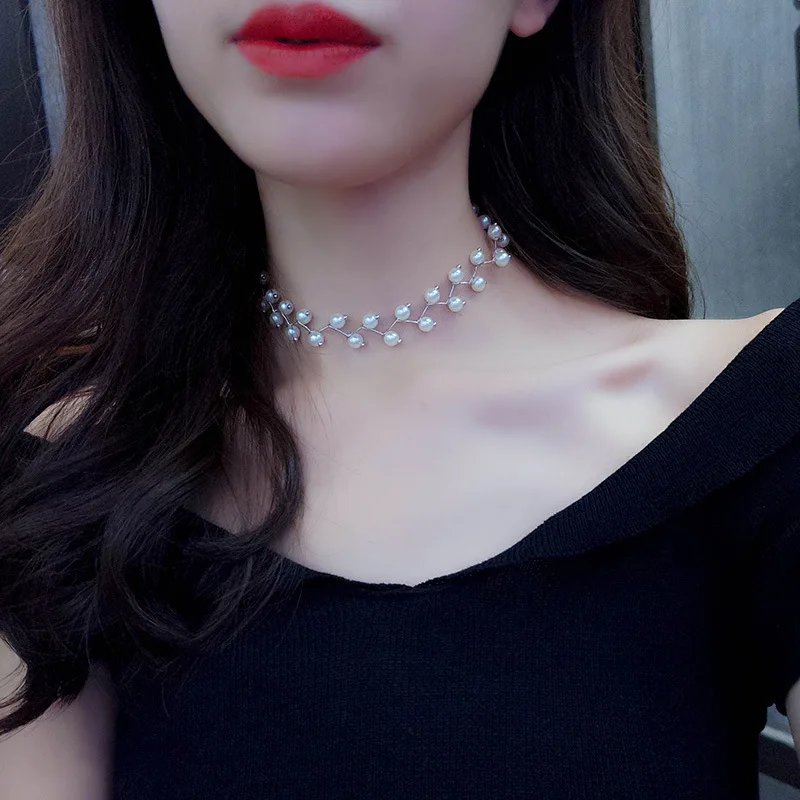 Women's Neck Chain Kpop Pearl Choker Necklace Gold Color Goth Chocker Jewelry Pendant Necklaces 2022 Collar for Girl