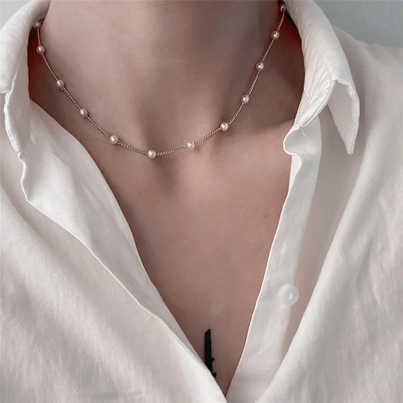 Women's Neck Chain Kpop Pearl Choker Necklace Gold Color Goth Chocker Jewelry Pendant Necklaces 2022 Collar for Girl