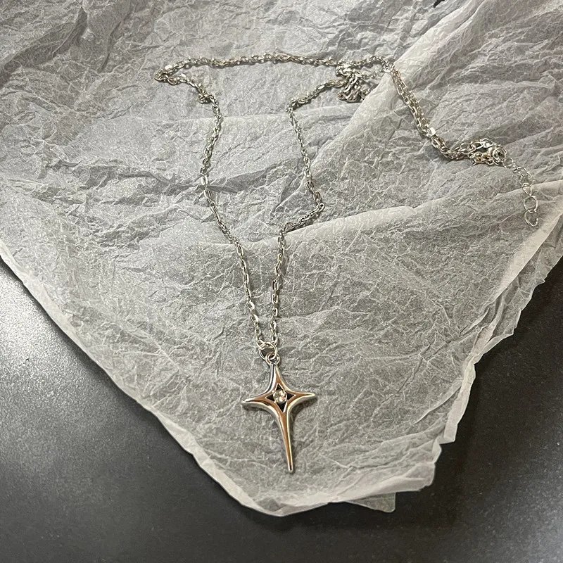 Vintage Fashion Leather rope Star Pendant Necklace For Women Men Antique Silver Color Jewelry Accessories Y2k Aesthetic