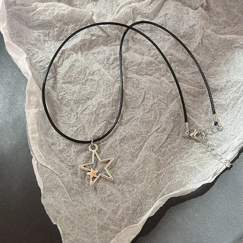 Vintage Fashion Leather rope Star Pendant Necklace For Women Men Antique Silver Color Jewelry Accessories Y2k Aesthetic Vintage Fashion Leather rope Star Pendant Necklace For Women Men Antique Silver Color Jewelry Accessories Y2k Aesthetic