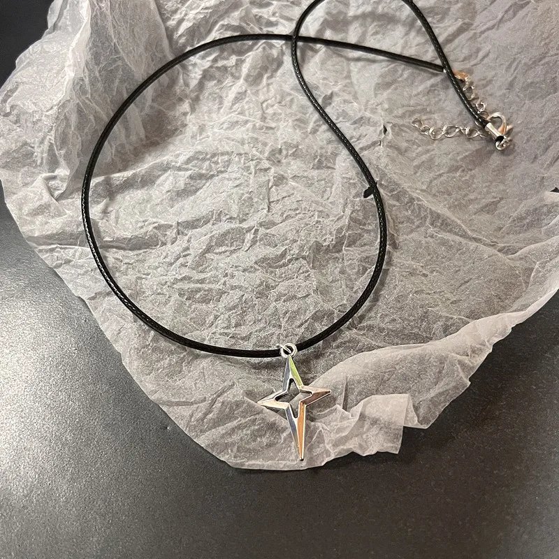 Vintage Fashion Leather rope Star Pendant Necklace For Women Men Antique Silver Color Jewelry Accessories Y2k Aesthetic