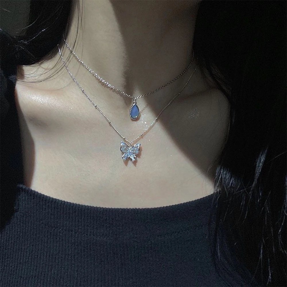 2023 Simple Double Layer Star Moon Charm  Multilayered Necklace Delicate Clavicle Chain Zircon For Women Fashion Jewelry